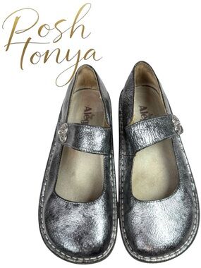 Alegria Paloma Tumble Mary Jane Comfort Clogs Pewter Black EU Size 37